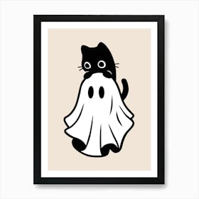 Ghost Cat Hand Drawing Illustration Art Print