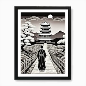 Japanese Buddhist Temple, Japanese Quilting Art, 1469 Art Print