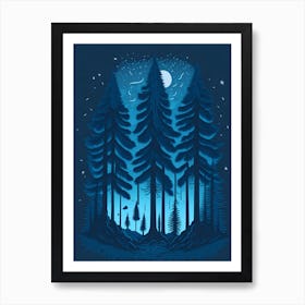 A Fantasy Forest At Night In Blue Theme 69 Art Print