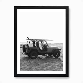 Surf Jeep Black And White Art Print