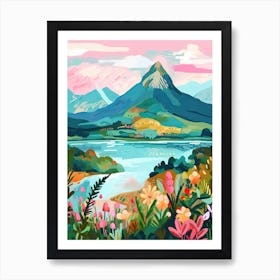 Mountain Lake Travel Painting Botanical Housewarming Art Print