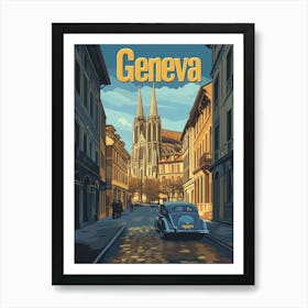 Aihrgdesign A Retro Travel Poster For Geneva 1 Art Print