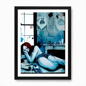 Woman Sleeping Tired from the Artworks Art Print