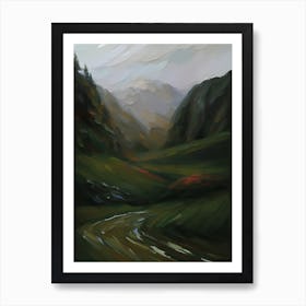 Mountain Valley Oil Painting Art Print