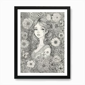 Girl With Flowers 4 Art Print