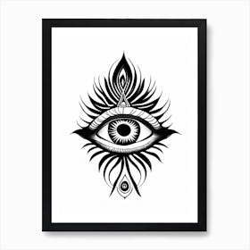 Chakra, Symbol, Third Eye Simple Black & White Illustration 6 Art Print