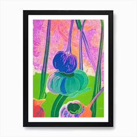 Garlic Scapes Risograph Retro Poster vegetable Art Print