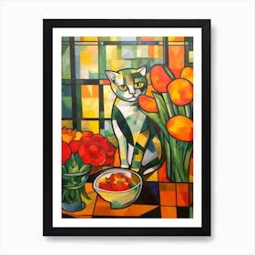 Ranunculus With A Cat 3 Cubism Picasso Style Art Print