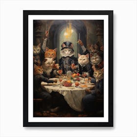 Cats At A Banquet Inspired By Rembrandt Art Print