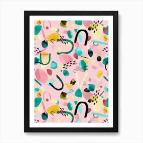 Abstract Geo Pieces Pink Art Print