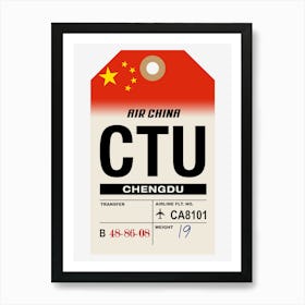 Chengdu (CTU) China Vintage Airline Luggage Tag Art Print