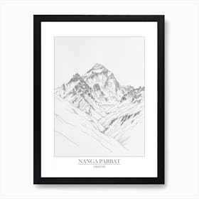 Nanga Parbat Pakistan Line Drawing 4 Poster Art Print