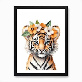 Baby Tiger Flower Crown Bowties Woodland Animal Nursery Decor (7) Art Print