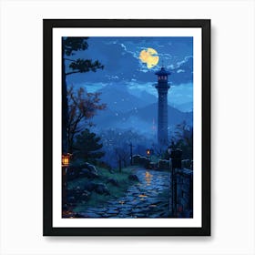 Asian Landscape At Night Art Print