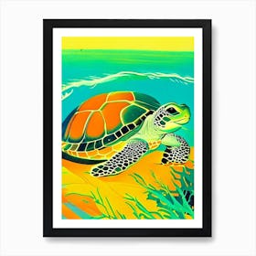 Hatching Sea Turtle, Sea Turtle Retro Illustration 1 Art Print