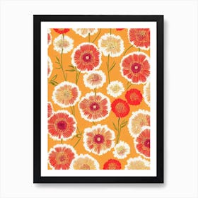 Scabiosa Floral Print Retro Pattern 2 Flower Art Print