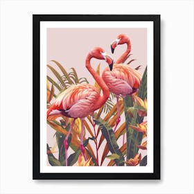 American Flamingo And Heliconia Minimalist Illustration 4 Art Print