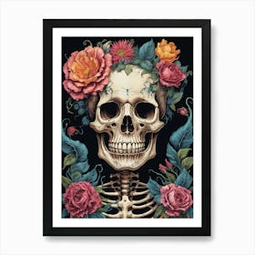 Floral Skeleton In The Style Of Pop Art (28) Art Print