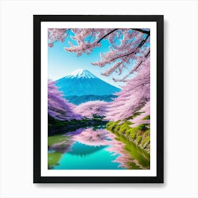 Cherry Blossoms In Japan Mount Fuji Japan Beautiful Lake Landscape 1 Art Print