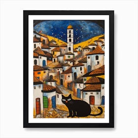 Painting Of Rio De Janeiro With A Cat In The Style Of Surrealism, Miro Style 2 Art Print