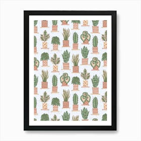 House Plants Pattern Blue BG Art Print