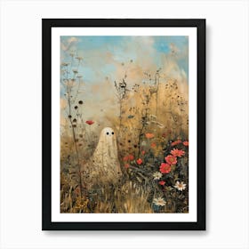 Colorful Halloween Ghost Painting With Flowers Art Print