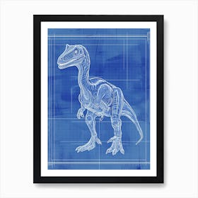 Velociraptor Dinosaur Blue Print Inspired 4 Art Print