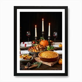 A Thanksgiving Feast Laid Out On A Rustic Wooden Table Is The Centerpiece Of An Epicurean Visual S (3) Art Print