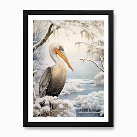 Winter Bird Painting Brown Pelican 2 Affiche