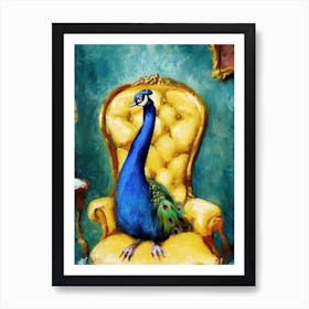 Yellow Chair Peacock Art Print