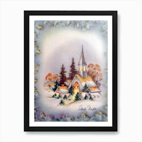 Silent Night And A Village Church In Snow Art Print