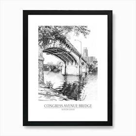 Congress Avenue Bridge Austin Texas Black And White Drawing 4 Poster Art Print