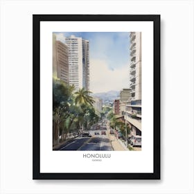 Honolulu 3 Watercolour Travel Poster Art Print