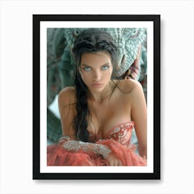 Sexy Girl With Dragon Art Print