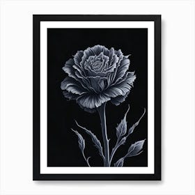 A Carnation In Black White Line Art Vertical Composition 38 Art Print