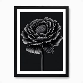 A Carnation In Black White Line Art Vertical Composition 29 Art Print