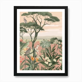 Monkeys Pastels Jungle Illustration 1 Art Print