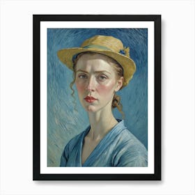 Portrait of A Woman in a Straw Hat Art Print