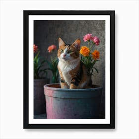 Cat In Flower Pot Art Print