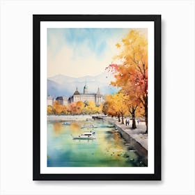 Geneva Switzerland In Autumn Fall, Watercolour 4 Art Print