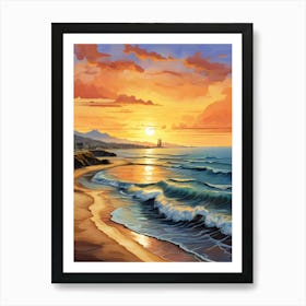 Sunset.Beach.Vincent Willem Van Gogh, frescoes. Art Print