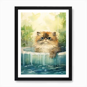 Himalayan Cat In Bathtub Botanical Bathroom 8 Art Print