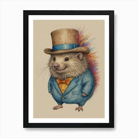 Hedgehog In Top Hat 1 Art Print