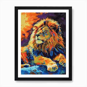 Asiatic Lion Resting In The Sun Fauvist Painting 1 Art Print