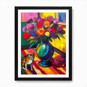 Iris With A Cat 1 Fauvist Style Painting Art Print