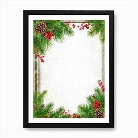 Decorative Frame Green Plank Colourful Red Berry Holiday Traditional Season Branch Celebra (25) Art Print