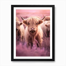 Luscious Pink Grass With Highland Cows Art Print