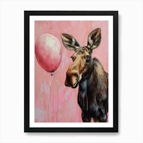 Cute Moose 2 With Balloon Art Print