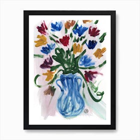 Flowers In A Blue Vase contempory expressive abstract maximalism maximalist floral flower hand painted colorful Art Print