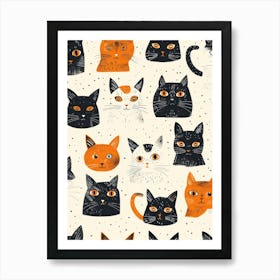 Repeatable Artwork With Cute Cat Faces 1 Art Print